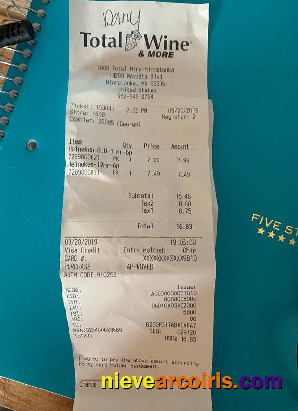USA Total wine & more store payment receipt